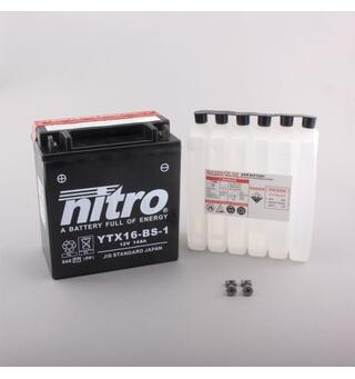 Nitro YTX16-BS-1 - 12V ATV/MC/Snøscooter Batteri 12V, 14Ah, 150x87x161, Syreflaske, AGM