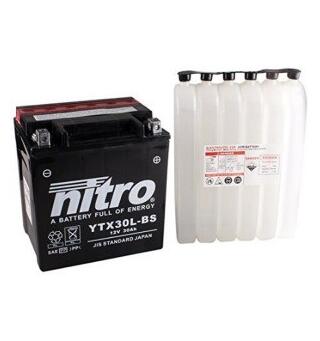Nitro YTX30L-BS - 12V ATV/MC/Snøscooter Batteri 12V, 30Ah, 166x126x175, Syreflaske, AGM
