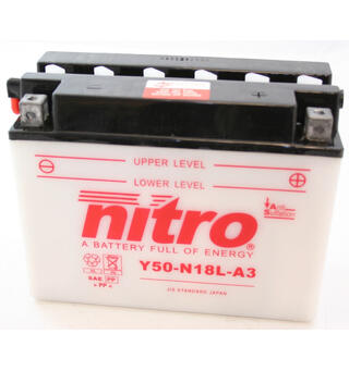 Nitro Y50-N18L-A3 - 12V ATV/MC/Snøscooter Batteri 12V, 20Ah, 205x90x165, Syreflaske