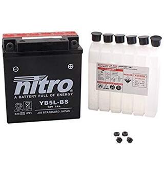 Nitro YB5L-BS - 12V ATV/MC/Snøscooter Batteri 12V, 5Ah, 120x60x130, Syrepakke, AGM