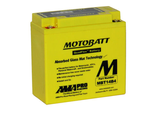 MotoBatt MBT14B4 12V Batteri 2-Polet, 175CCA, 13Ah, 150x70x145, AGM