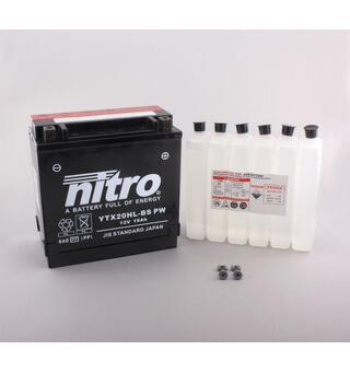 Nitro YTX20HL-BS-PW - 12V ATV/MC/Snøscooter Batteri 12V, 18Ah, 175x87x175, Syrepakke, AGM