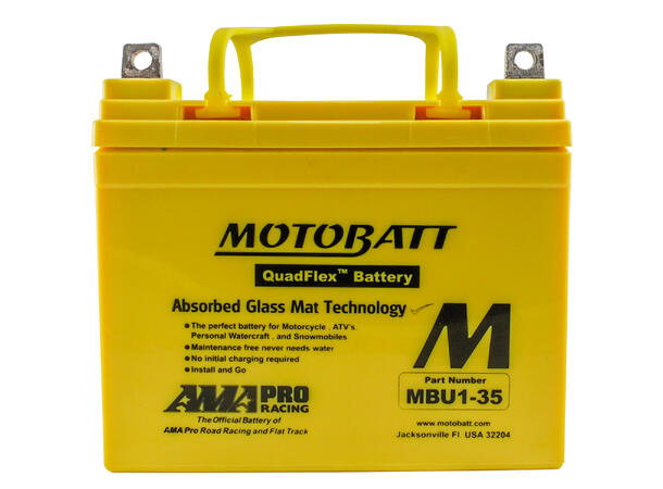 MotoBatt MBU1-35 12V Batteri Rhino alle 2-Polet, 420CCA, 35Ah, 195x131x181, AGM