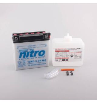 Nitro 12N5.5-3B - 12V ATV/MC/Snøscooter Batteri 12V, 5.5Ah, 135x60x130, Syreflaske