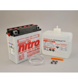 Nitro 12N5.5-4A - 12V ATV/MC/Snøscooter Batteri 12V, 5.5Ah, 135x60x130, Syrepakke