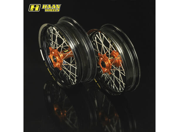 Haan Framhjul 17x3,50 - KTM/HQ - 22mm Sort Ring/Eiker, Oransje Nav/Nippler