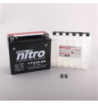 Nitro YTX20-BS - 12V ATV/MC/Snøscooter Batteri 12V, 18Ah, 175x87x155, Syreflaske, AGM
