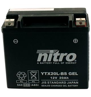 Nitro YTX20L - 12V ATV/MC/Snøscooter Batteri 12V, 18Ah, 175x87x155, Forsegl. AGM GEL