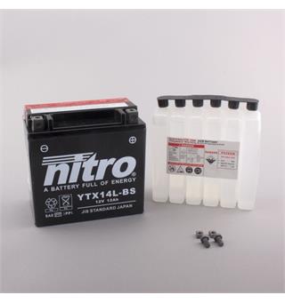 Nitro YTX14L-BS - 12V ATV/MC/Snøscooter Batteri 12V, 12Ah, 150x87x145, Syrepakke, AGM