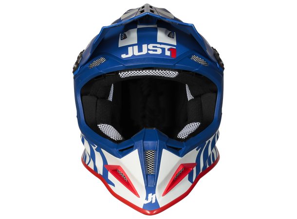 Just1 J12 Pro Crosshjelm - Racer, Hvit Blå-Matt, XL