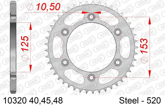 AFAM Bakdrev, Stål #520 - Honda CRF+,45T CRF250L/LA/M/RL/RLA, XR250/600/650R/L 