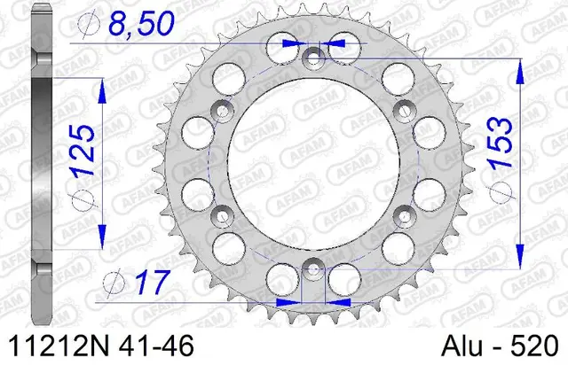 AFAM Bakdrev, Aluminium #520, 52T CRF125/250/450, CR 125/230/250/450,XR650 