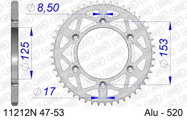 AFAM Bakdrev, Aluminium #520, 52T CRF125/250/450, CR 125/230/250/450,XR650 