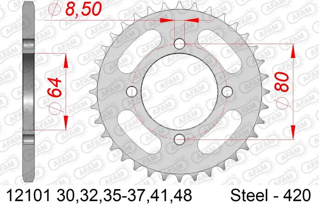 AFAM Bakdrev, Stål #420 - Yamaha PW+,32T FS/LB//LC/PW/RD/RT/RX/RZ/TT-R, 50-90cc 