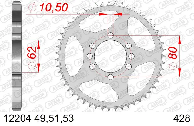 AFAM Bakdrev, Stål #428 - Yamaha DT, 49T DT/DT-Z/SR/XTZ 