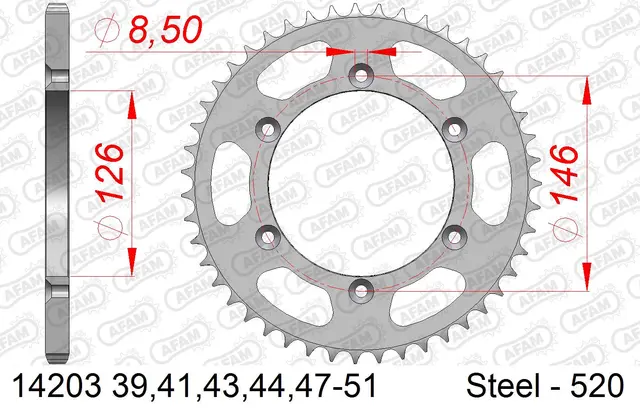 AFAM Bakdrev, Stål 520 - Kawa/Suz, 50T KLX/DR/DR-Z/RM/RM-X/RM-Z/TS 