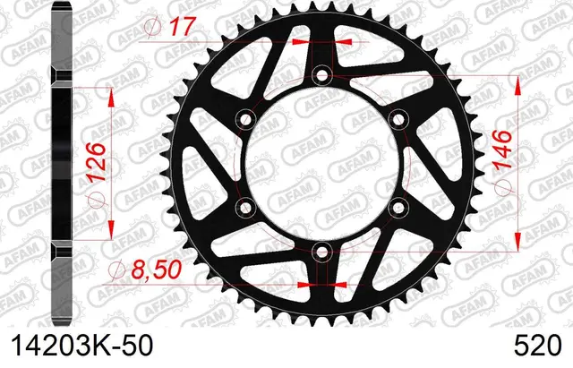 AFAM Bakdrev, Stål Sort 520-Kaw/Suz 50T KLX/DR/DR-Z/RM/RM-X/RM-Z/TS 