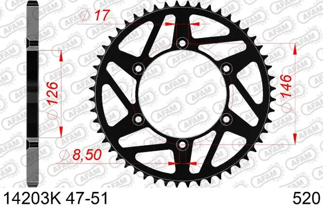 AFAM Bakdrev, Stål Sort 520-Kaw/Suz 50T KLX/DR/DR-Z/RM/RM-X/RM-Z/TS 