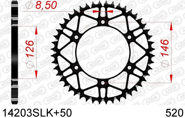 AFAM Bakdrev #520 SLK+ - Kaw/Suz, 47T RMX450 10-17, RMZ250 13->, RMZ450 08-> 