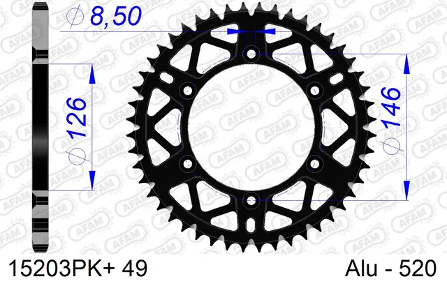 AFAM Bakdrev, Alu#520 S/C- Suzuki, 48T DR/DRZ/RM/RMX/RMZ, Svart 