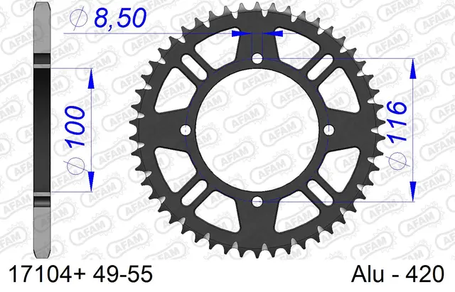 AFAM Bakdrev, Alu #420 S/C, Kawa/Suz,50T KX80, KX85, KX100, RM100 