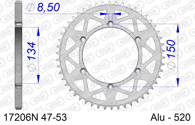 AFAM Bakdrev, Aluminium #520, 50T KDX/KLX/KX, RM-Z250 