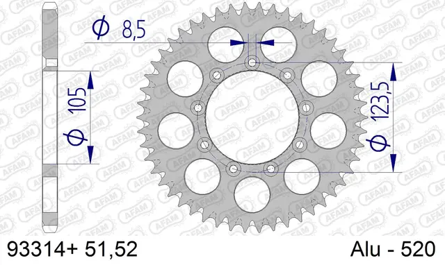 AFAM Bakdrev, Aluminium #520 S/C, TM,51T TM 125/250/300/450 