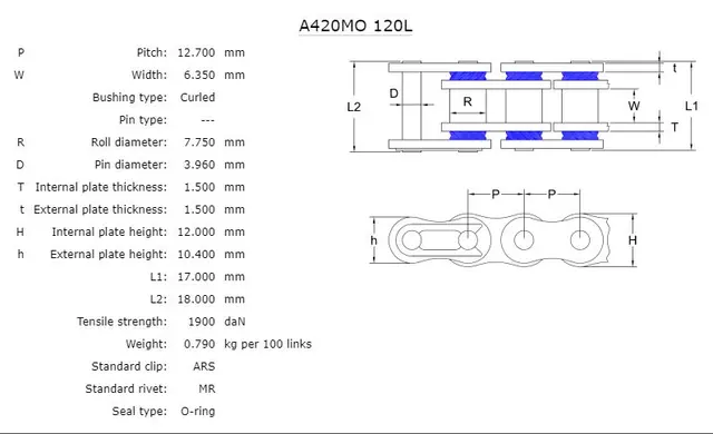 AFAM Kjede- 420MO Stål, O-ring, 112L Forsterket kjede m/O-ring, 50-125cc 