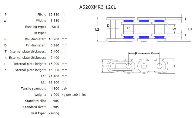 AFAM Kjede-520XMR3 Stål, Xs, 80L Kraftig og slitesterkt 520 X-Ring kjede 