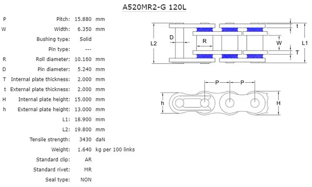 AFAM Kjede 520MR2-G - Gull, 114L MX Forsterket Kjede med Gullfarge 
