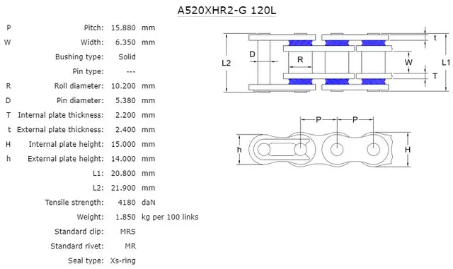 AFAM Kjede 520XHR2-G -Gull,Xs,500-1000cc Kraftig og slitesterkt 520 X-Ring kjede 