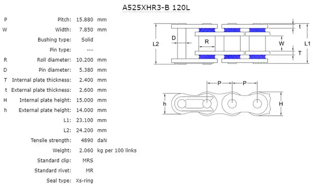 AFAM Kjede 525XHR-3- Blått,Xs-Ring, 116L Xs-Ring, Hyper-forsterket, Blå 