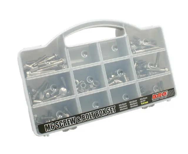 DRC Stainless M6 CapBolt/Nut Box Set 15 stk av hver lengde 