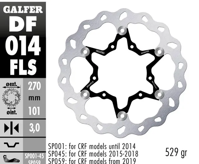 Galfer Bremseskive, Flytende Overdim  (C. Stål) 270x3mm 