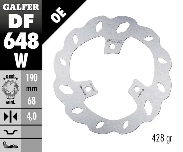 Galfer Bremseskive, W, Fast, 190x4mm 