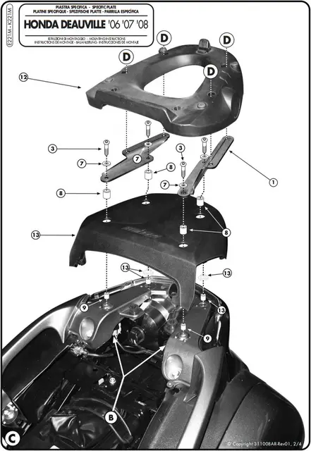 Givi E221M Monolock Bagasjebrett Honda Deauville/700D