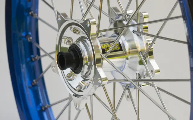 Haan Framhjul 17x3,50 - Yamaha WR/WRF Blå Ring, Polert Aluminium Nav 
