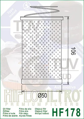 Hiflo HF178 Oljefilter Harley Davidson KH/XL/XLH/XLCH 883