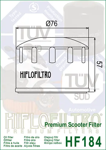 Hiflo HF184 Oljefilter Aprilia/Gilera Peugeot/Piaggio 
