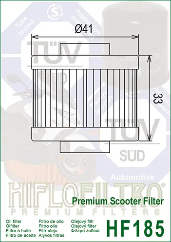 Hiflo HF185 Oljefilter Aprilia/BMW Peugeot 