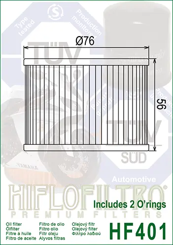Hiflo HF401 Oljefilter Honda/Kawasaki Yamaha/Moto Guzzi/Benelli/Bimota 