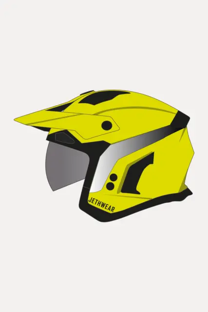 Jethwear Halvhjelm "Open Face" V2, L Safety Yellow, med solvisir 