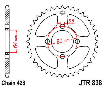 JT Bakdrev Yamaha YBR125/DT100 45 428 Kjede, Stål 