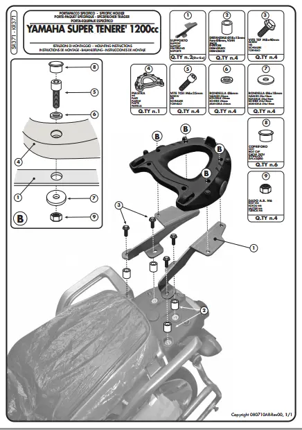 Kappa XT1200Z SuperTenere 10- Toppbrett M/KM5M Monokey 