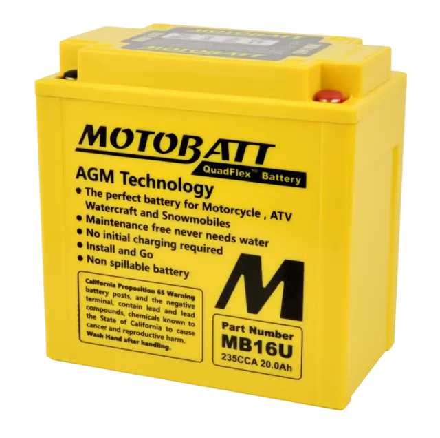 MotoBatt MB16U 12V Batteri 4-Polet, 235CCA, 20Ah, 160x90x161, AGM 