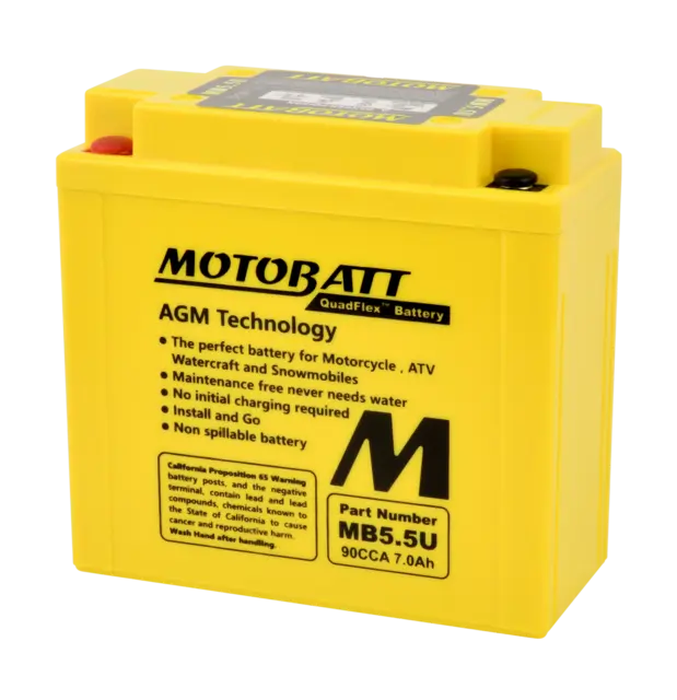 MotoBatt MB5.5U 12V Batteri 4-Polet, 90CCA, 7Ah, 135x60x130, AGM 