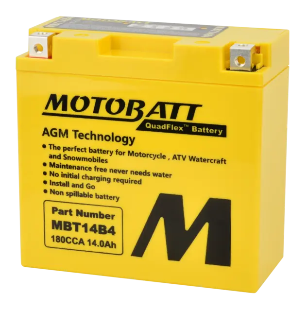 MotoBatt MBT14B4 12V Batteri 2-Polet, 180CCA, 14Ah, 150x70x145, AGM 