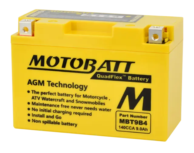 MotoBatt MBT9B4 12V Batteri 2-Polet, 140CCA, 9Ah, 150x70x105, AGM 