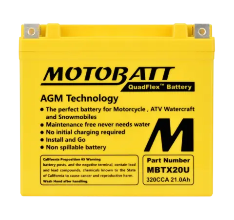 MotoBatt MBTX20U 12V Batteri 4-Polet, 320CCA, 21Ah, 175x87x155, AGM
