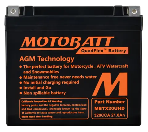 MotoBatt MBTX20UHD 12V Batteri 4-Polet, 320CCA, 21Ah, 175x87x155, AGM